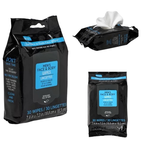 B Pure Men’s Face & Body Wipes W/ Soothing Aloe & Vitamin E 30 Wipes Pack 3 - Picture 1 of 7